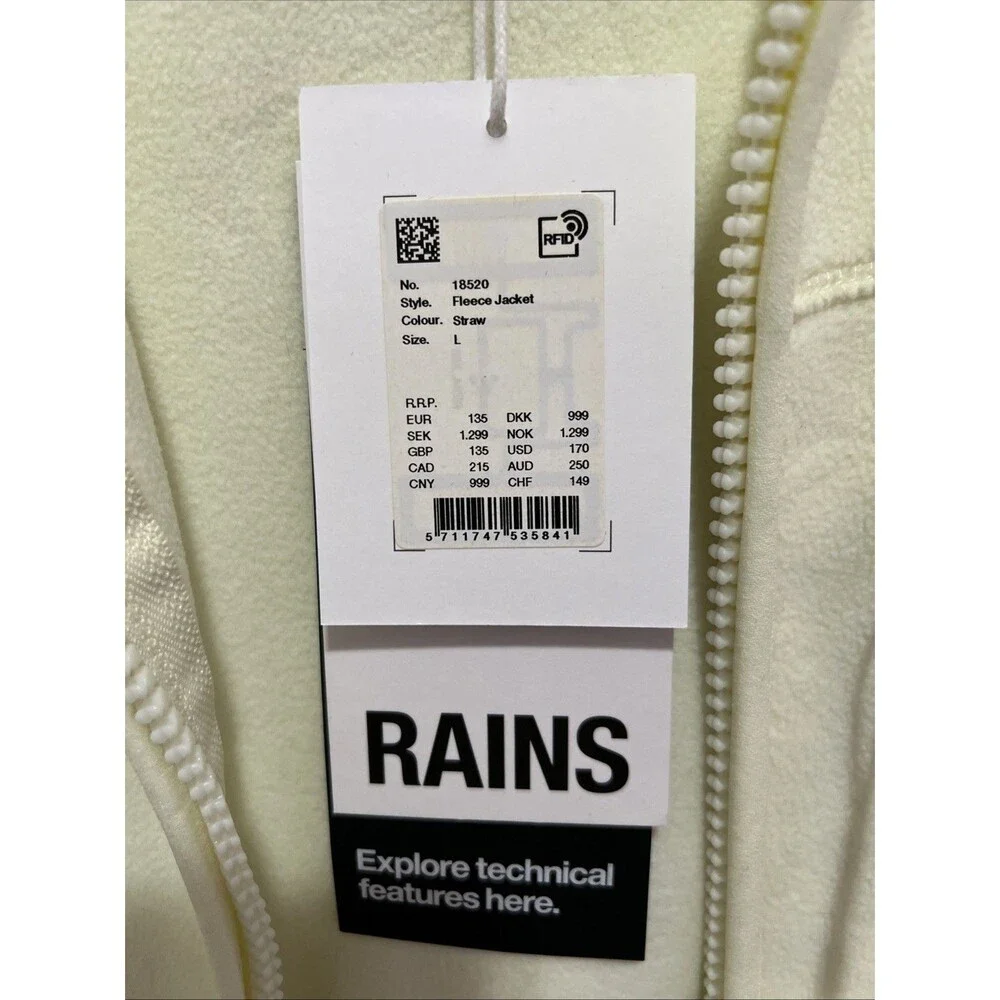 Rains Men’s  Fleece Jacket Jacket Size Large Color Straw NWT - Picture 2 of 7